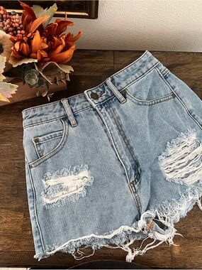 Billabong Light Blue Distressed Denim Shorts